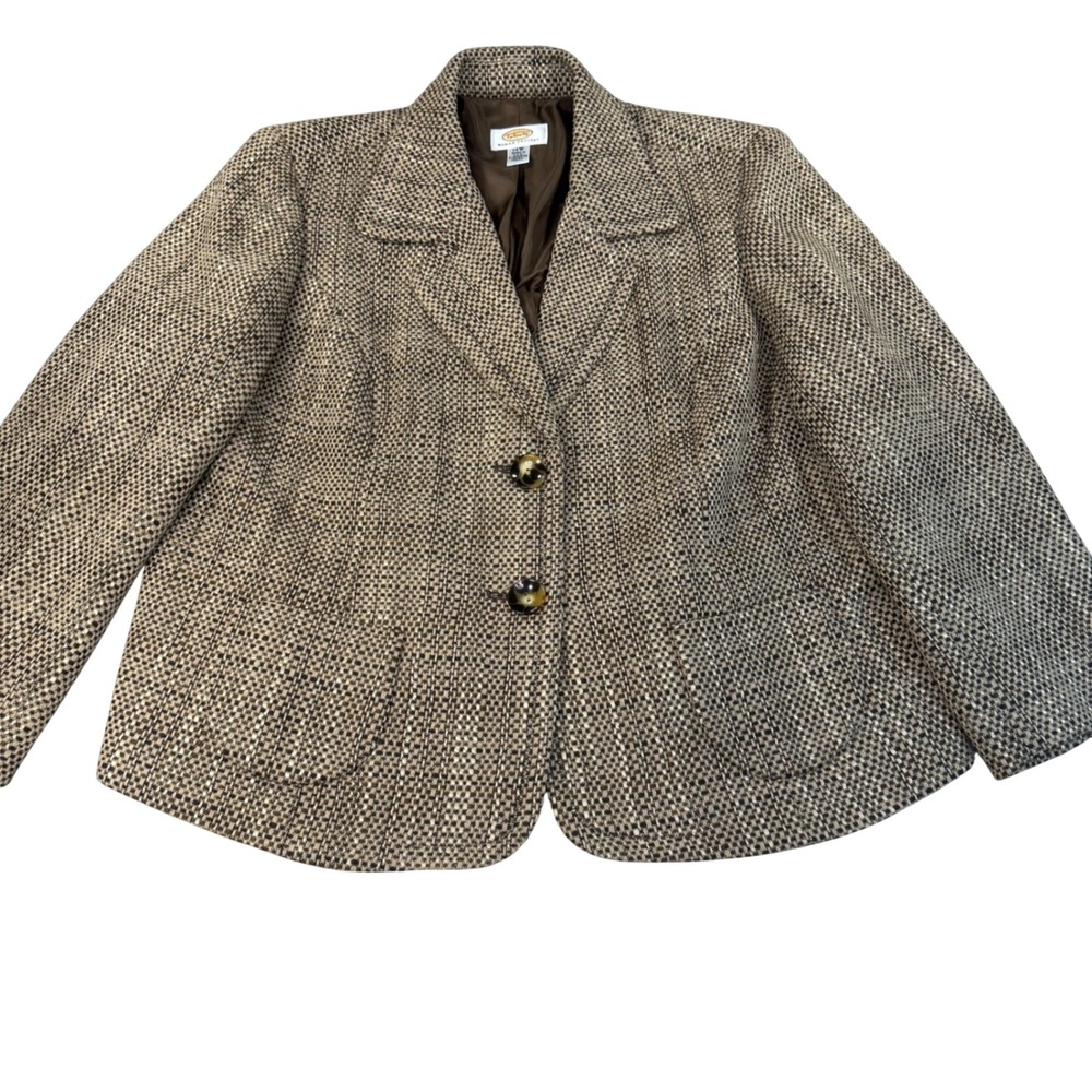 Talbots‎ Woman Petites Brown Tweed Wool Blend Blazer Jacket Size 14W Made in USA